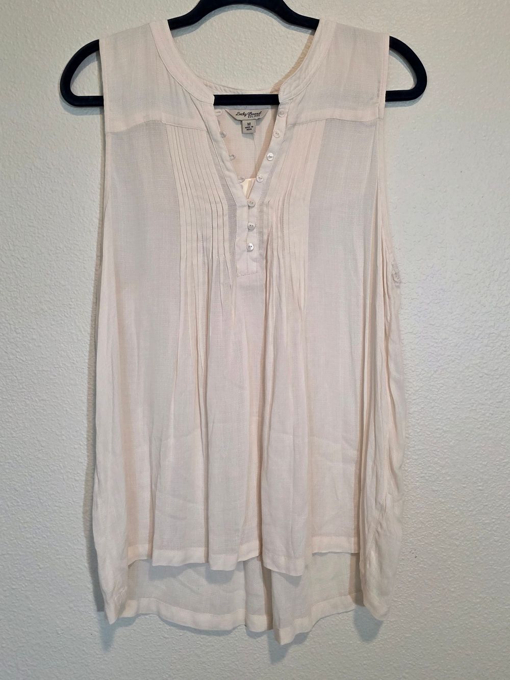 Lucky Brand NWT Sleeveless Pintuck Tunic Blouse Ivory Size Medium